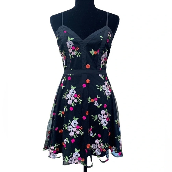 Lulu’s Favorite Fleur Black Embroidered Liberty Floral A-Line Skater Dress - Picture 3 of 12